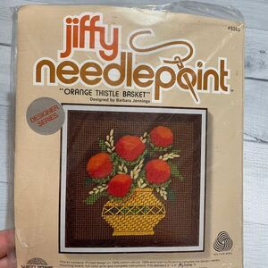 Vintage Jiffy Needlepoint‎ orange thistle basket